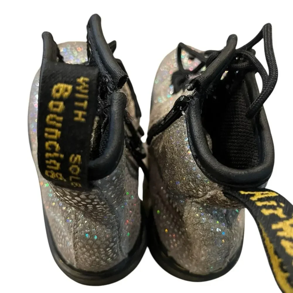 Vtg Y2K Doc Martens Rainbow Sparkly Metallic Lace Up Combat Girly Boots US 10